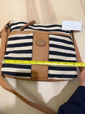 Minicci Cross Body Navy & White NWT Bag with Zippers